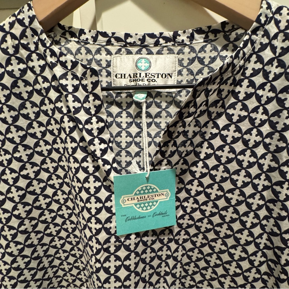 CHARLESTON SHOE CO. Navy and White Patterned Top - Picture 3 of 4